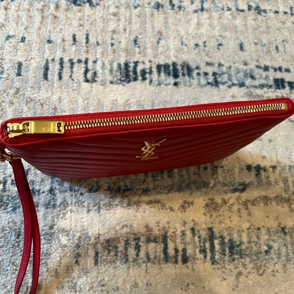 Saint Laurent YSL Cassandre Matelassé Red Small Leather Pouch Wristlet - Picture 7 of 14